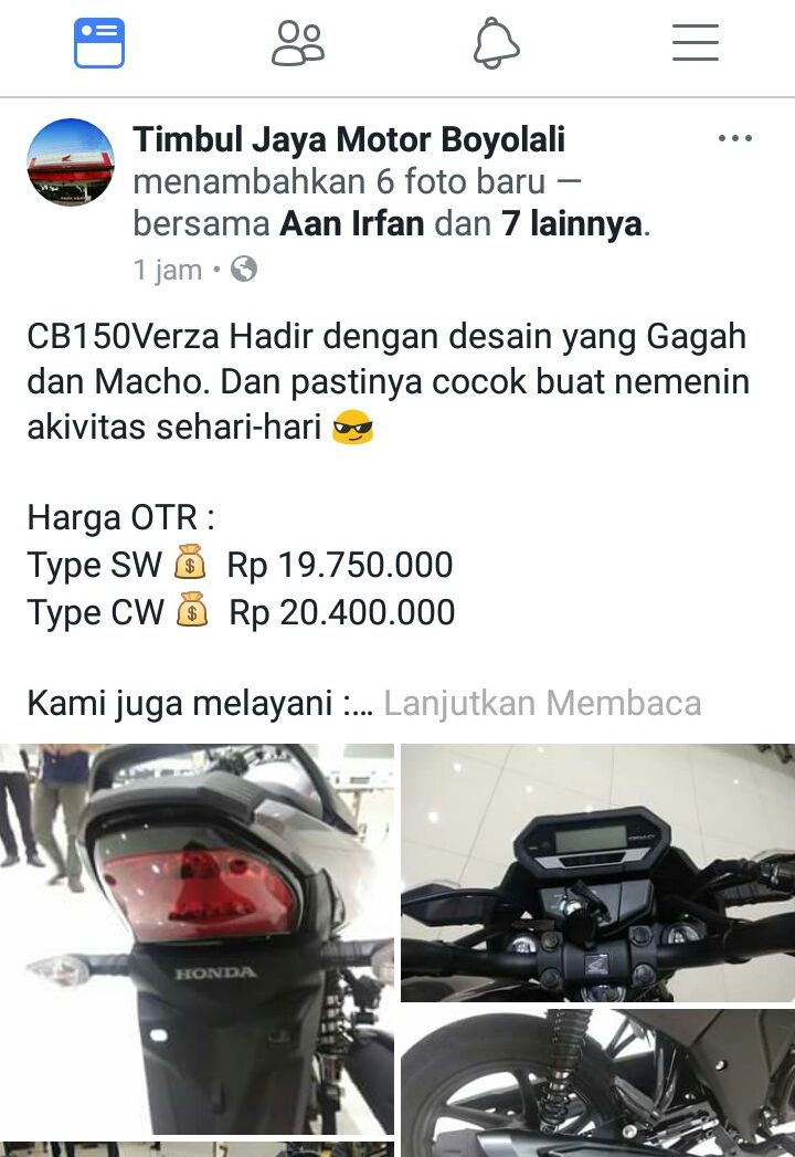 Harga Honda CB150 Verza di Boyolali Jawa Tengah